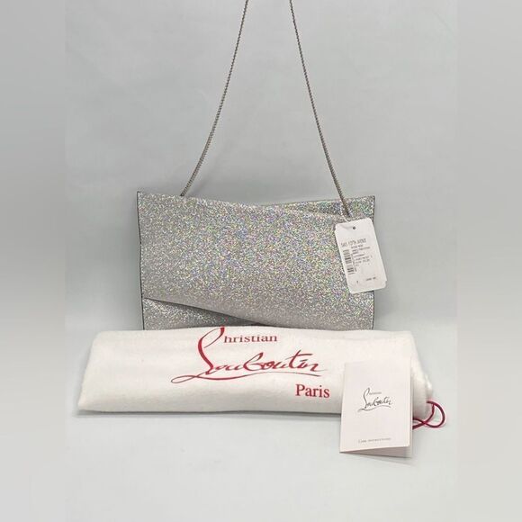 Christian Louboutin Small Loubitwist Glitter Clutch-On-Chain - Picture 1 of 11
